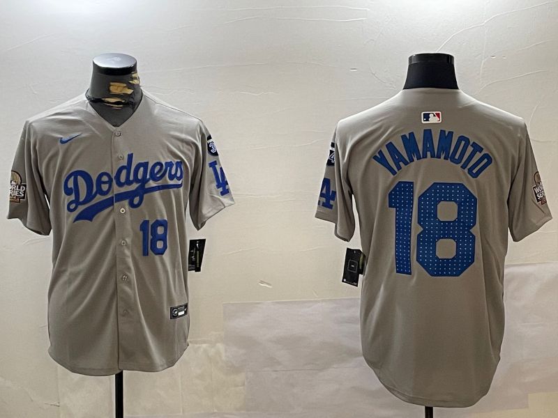 Men Los Angeles Dodgers #18 Yamamoto Grey Game 2024 Nike MLB Jersey style 12122